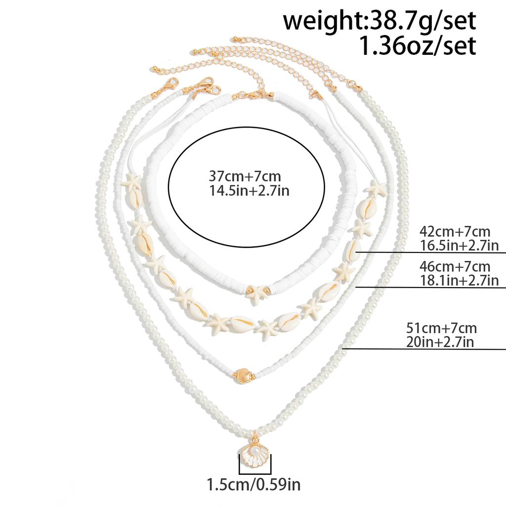 Salircon 4 Pcs/Set Summer Ocean Bohemian Necklace Trendy Imitation Pearl Polymer Clay Scallop Starfish Pendant Necklace Jewelry