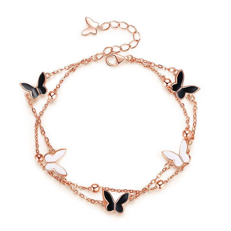 Butterfly 925 Silver Bracelet for Women - 18k Rose Gold, Niche Design, Ideal Student Gift for Christmas or Valentine's Day.