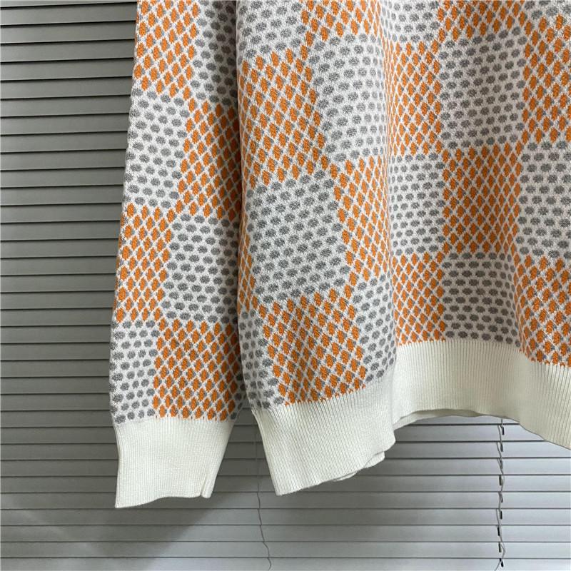 LV 25 Unisex Plaid Checkerboard Jacquard Sweater - Color Block, Round Neck, OS Fit