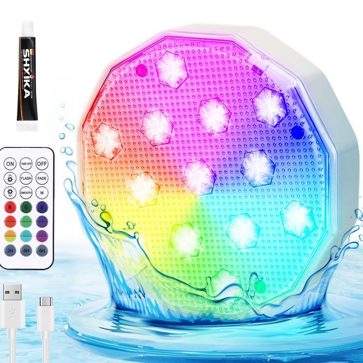 Submersible LED Pool Light 2 Pack Rechargeable IP68 Waterproof 16 Color Remote Underwater Lamp for Tub Vase Party