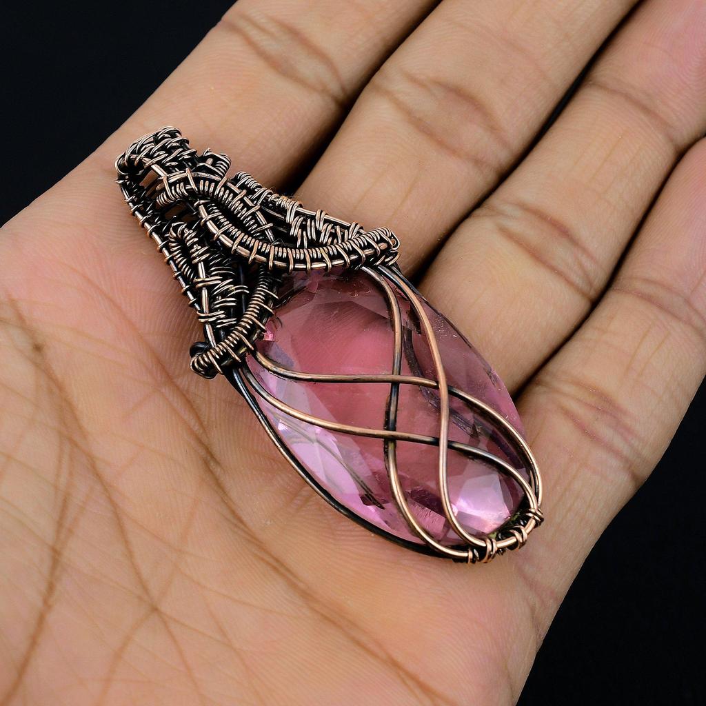 Kunzite Pendant, 999 Copper Wire Wrapped Gemstone Jewelry, Handmade Pendant, For Thanksgiving