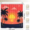 Coconut Tree Decorative Shower Curtain Bathroom Set - Machine Washable, With 12 Hooks, Including Toilet Seat Cover And Bathtub