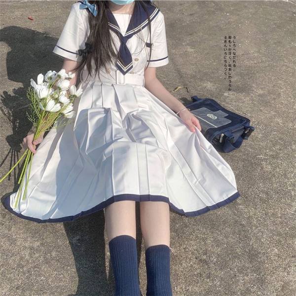 Summer Japanese Academic Style Sweet Women's Dress Sailor Collar Kawaii Vestidos Female Lolita Dresses Cute Women's JK