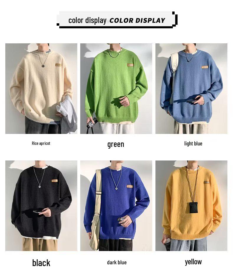 Hong Kong Style Men's Winter Fake Two-Piece Round Neck Sweater - Thick, Loose, Warm Knitwear