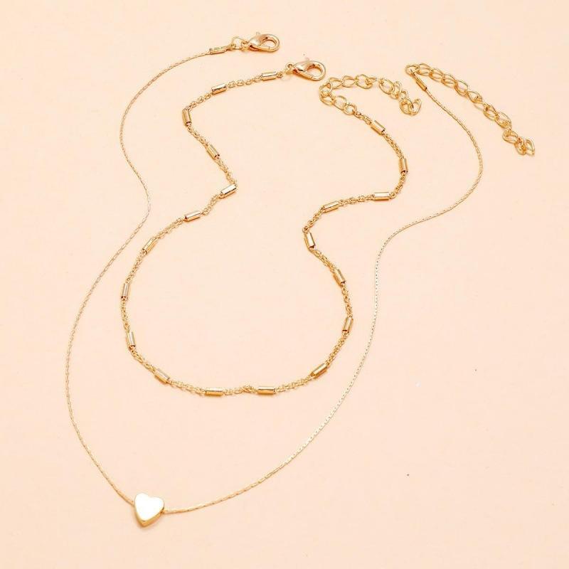 2Pcs Exquisite Metal Heart-Shaped Pendant Necklace Jewelry Layered Collarbone Chain For Women'S Daily Dating