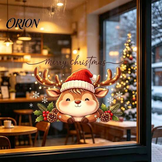 Decorative Glass Door Decals Christmas Reindeer Static Window Stickers, PVC Waterproof Elk Cling for Holiday Indoor Outdoor Decor Home Decoration,