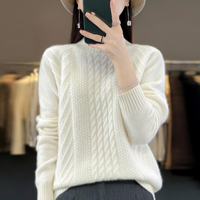 Damen Kaschmirpullover Qinghe Kaschmir 30% Kaschmir 70% Wolle warm und modisch Allrounder Herbst und Winter