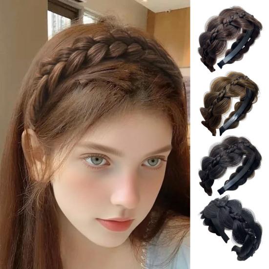 Braided Headband with Teeth Synthetic Heat-Resistant Fibers Realistic Human Hair Headband Secure Hair Fix Hair Hoop