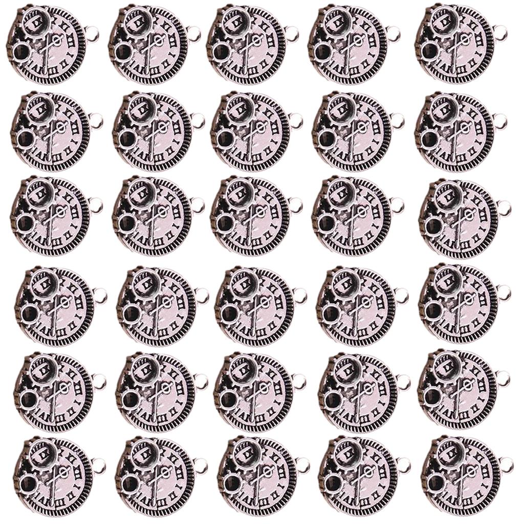 30pcs Vintage Style Alloy Clock Charms Adornments Fashionable Time Pendants For DIY Jewelry Making And Accessories