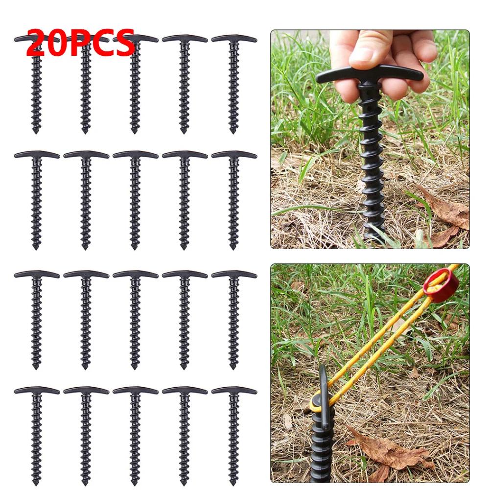 50-10PC Outdoor Screw Anchor Stakes Hiking Tent Stakes Pin Mount Outdoor Camping Peg Ground Nails Spiral Plastic Fixing Supplies