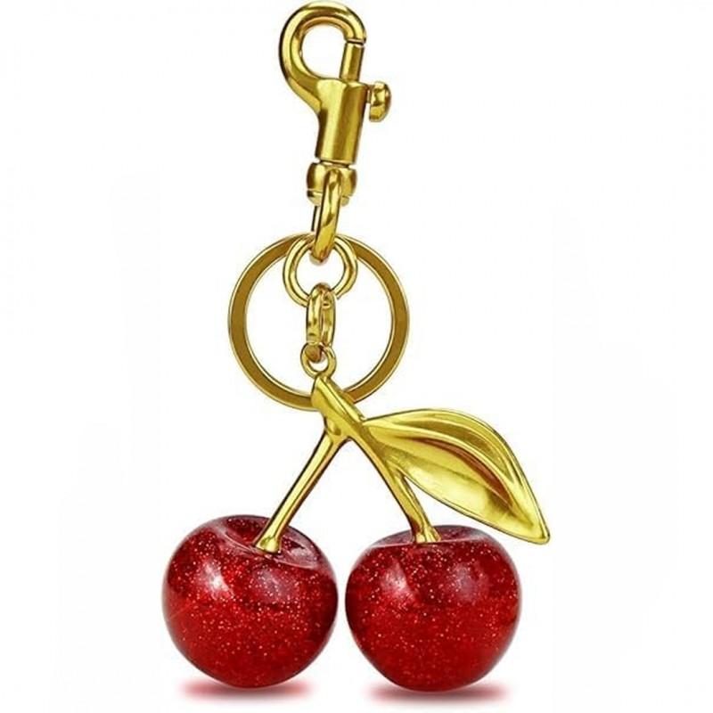 Keyring Red Cherries Gold For Handbag Ornament Gift 12 Cm