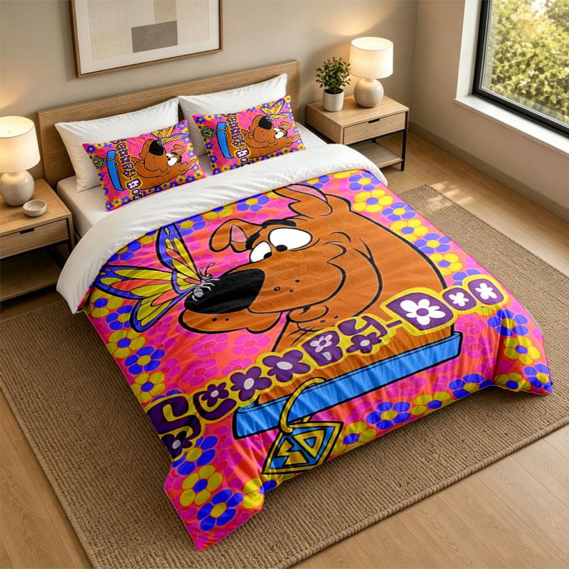 3Pcs Bedding SetScooby-Doo Soft Bed Sheet and Two Pillowcases Home Bedroom Decor