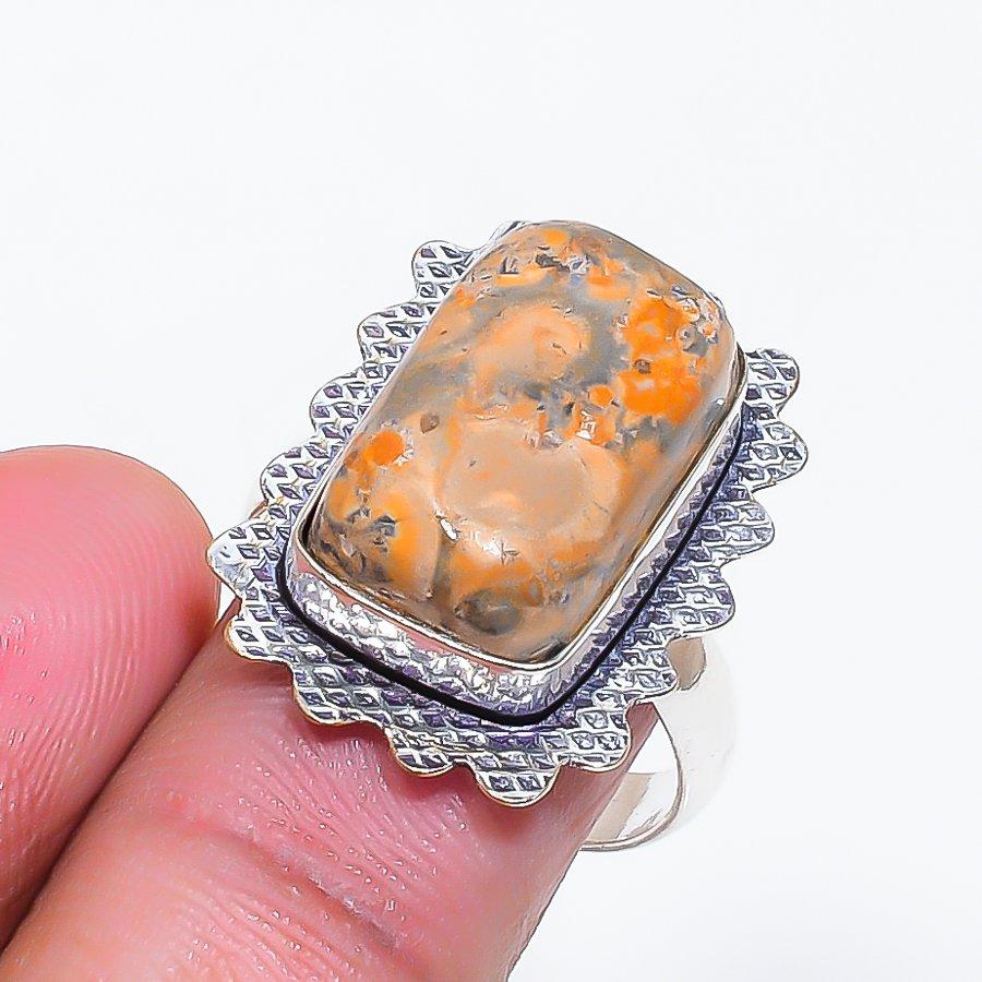Natural Leopard Skin Gemstone 925 Sterling Silver Jewelry Ring Size 9 ZS-1033