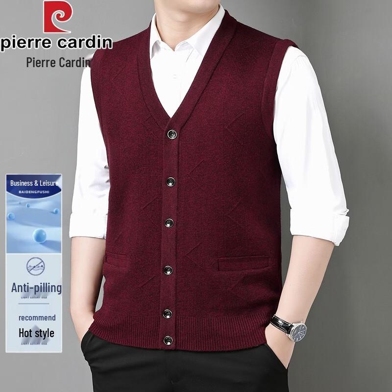 Pierre Cardin Vestă Cardigan Tricotată fără Mâneci cu Gât în V pentru Bărbați
