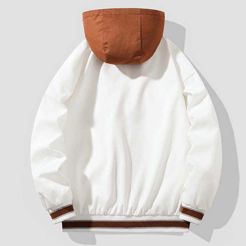 Men's Casual Hooded Jacket - Spring/Autumn 2025 Trendy Embroidered Baseball Style, Fake Two-Piece Design for Couples
