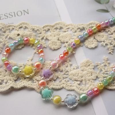 Ensemble de bracelets et colliers pour enfants filles, couleur bonbon, fleur transparente brillante, petite, fraîche et mignonne