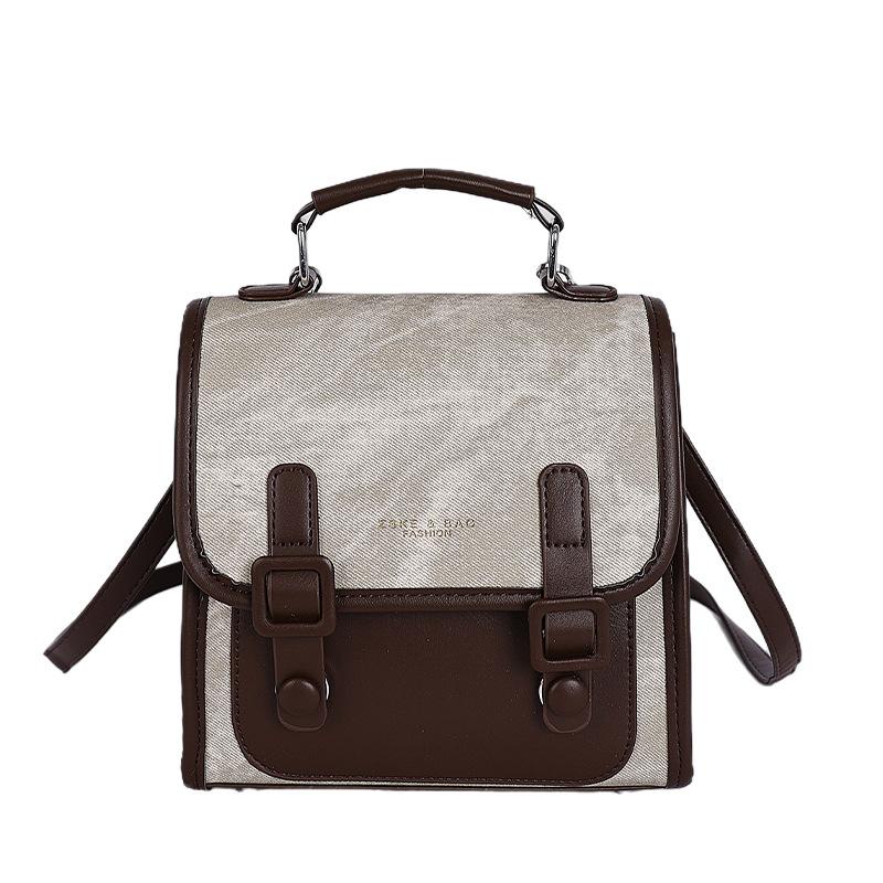 Simple retro niche contrasting color backpack women s autumn new fashion student schoolbag travel backpack bag