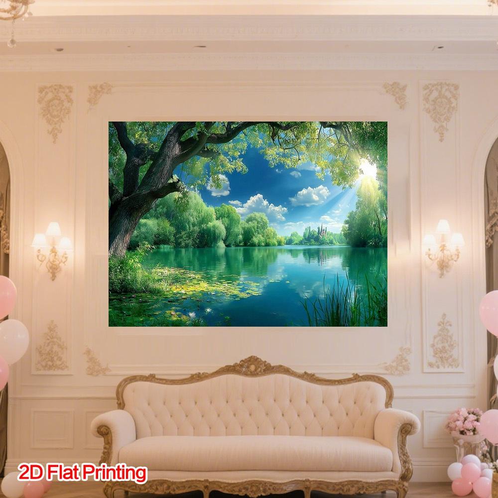 One Summer Lake-side Photography Backdrop Fabric Made of Polyester Is Highly Suitable for Garden Living Room and Wedding