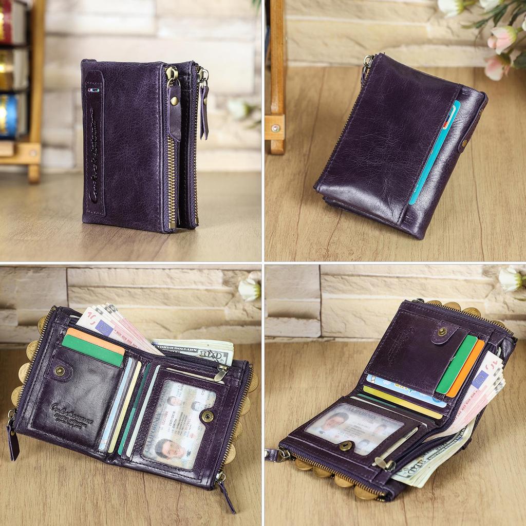 CONTACT'S Echtes Leder Vintage Geldbörse Herren Kurzes Münzfach RFID Kartenhalter Unisex Kleine Geldbörsen Hohe Qualität Designer Geschenk für Freund oder Familie