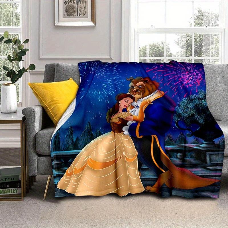 1pc Beauty and The Beast Printing Flannel Blanket for All Season, Unisex Cartoon Blanket, Home Blankets, Lunch Rest Blanket 130cmx150cm