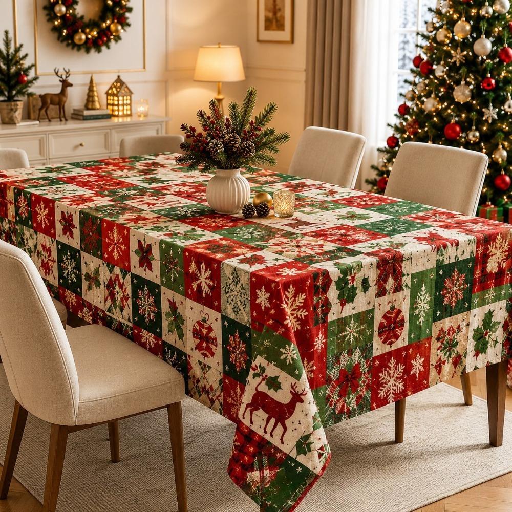 Christmas Checkered Print Tablecloth Waterproof Stain-Resistant Oil-Resistant for Dining Tables