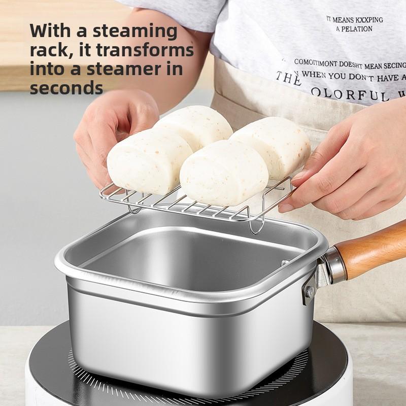 Stainless Steel Square Fryer Household Milk Pot Noodle Pot Outdoor Portable Tempura Fryer Preservation Box FryerMulti-functional