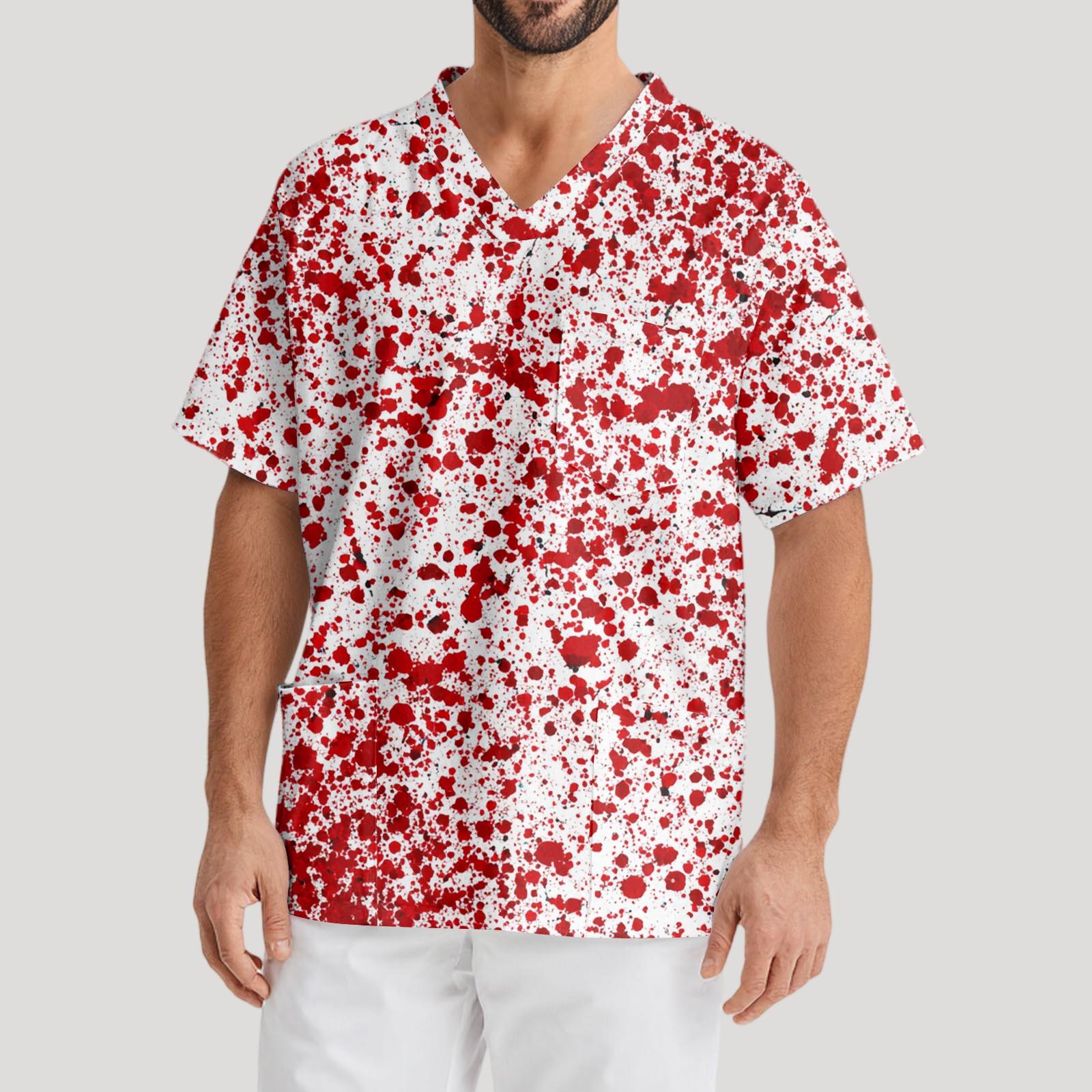 

Мужская рабочая блузка с короткими рукавами и v-образным вырезом с принтом, топ с нагрудным карманом XXXXL винный