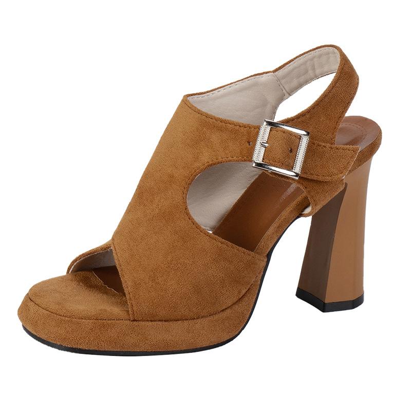 

Женские сандалии, женские босоножки на высоком каблуке, модные туфли Fish Mouth Hollow Roma 2024, летняя обувь, повседневная обувь с пряжкой на ремне и открытым носком 38 хаки