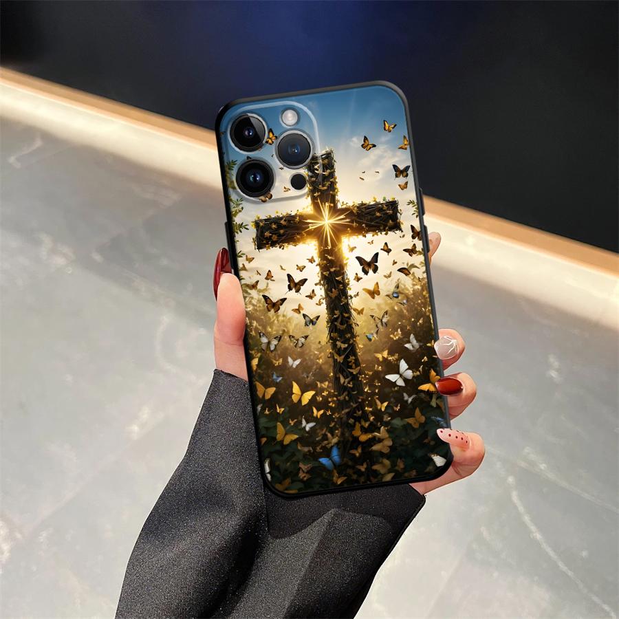 The Cross Jesus Pattern Black Soft Phone Cover Case for iPhone 13 12 11 17 Pro Max XS Max 7 8 15 16 14 Plus 17Air XR
