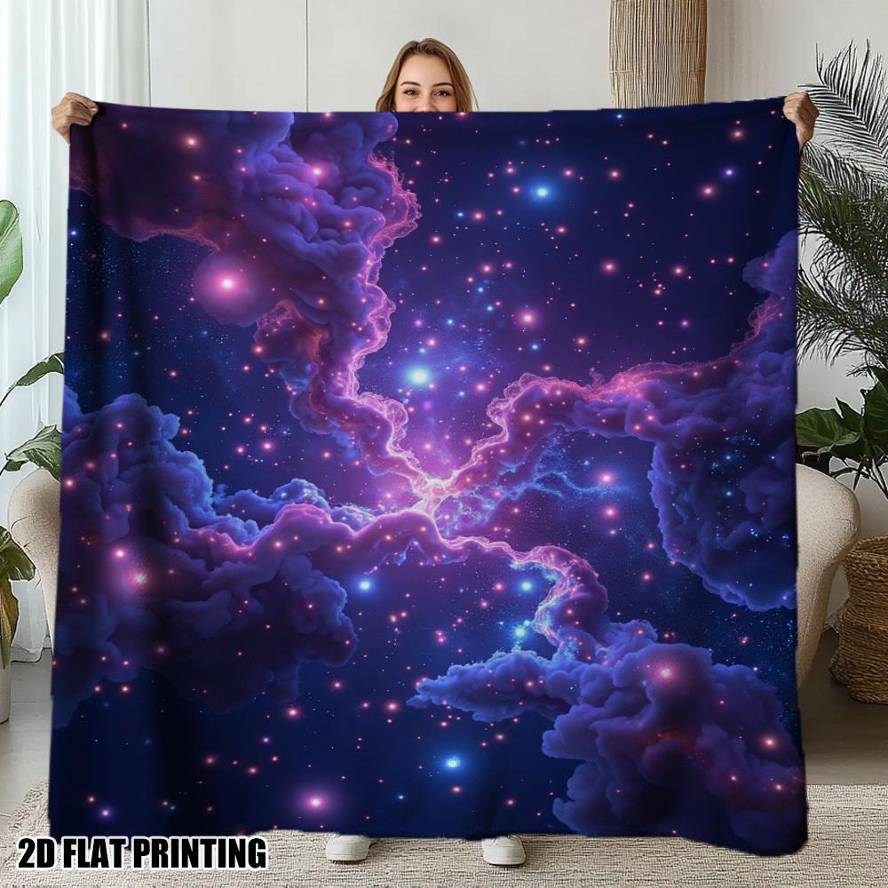 1 Stück Ultra-Weiche Kosmische Traumlandschaft Flanell-Kuscheldecke - Twin-Größe, Lebendig für Galaxie & Nebel-Design in Lila, Blau, Rosa
