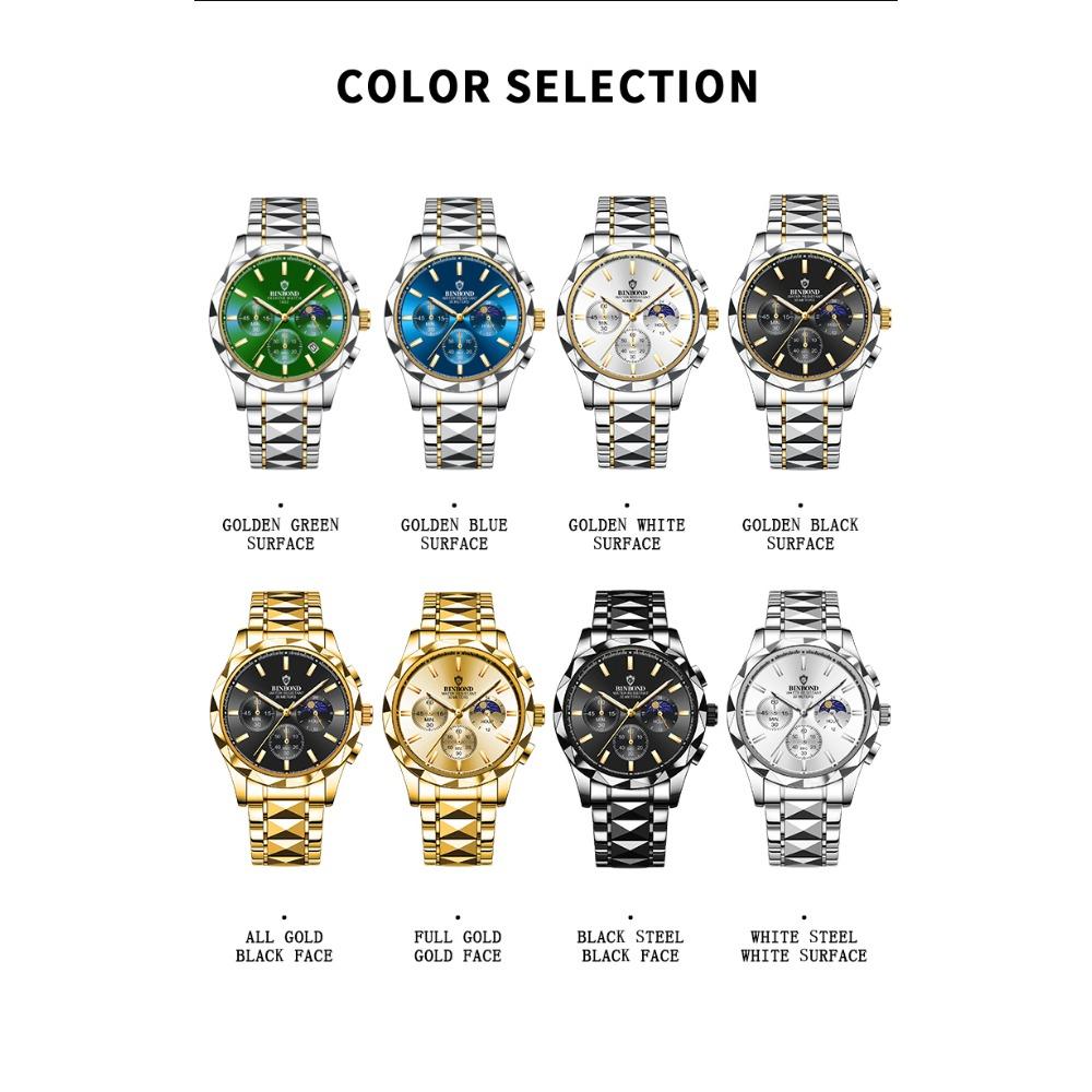 BINBOND Luminous Waterproof Quartz Wristwatch for Men Accurate Luxury Auto Date Chronograph Men's Watch Fashion Durable Reloj