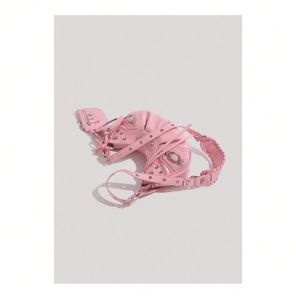 Locomotive Armpit Bag Women's Pleated Crescent Bag, Rivet Tassel, Shoulder Crossbody Women's Bag