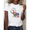 Soft and Comfortable Women's T-shirt with Short Sleeves, Round Neck, Casual Style, and Vibrant Elephant and Butterfly Patterns.