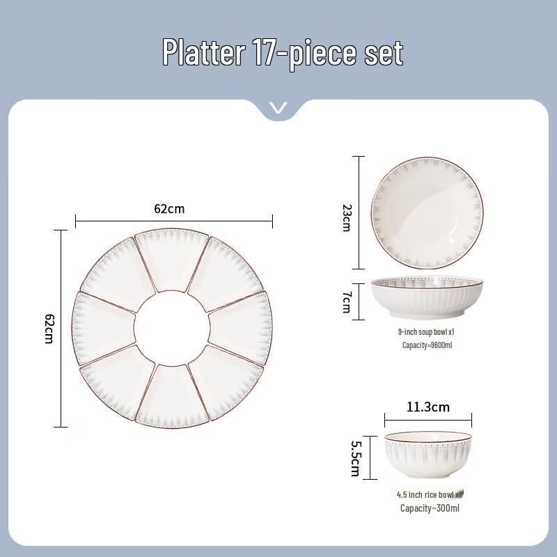 KANGMO Blue Line 17-Piece Ceramic Dinnerware Set