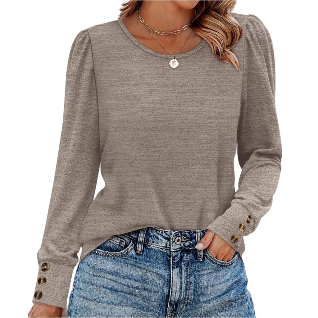 Dámský módní top s dlouhým rukávem v jednobarevné variantě