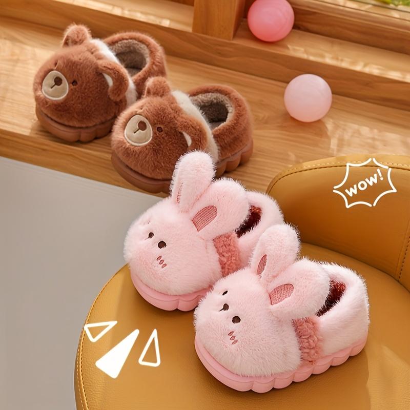 Casual Cute Cartoon Animal Slip On Furry Home Shoes for Girls Boys, Non-slip Warm Comfy Slippers for Indoor