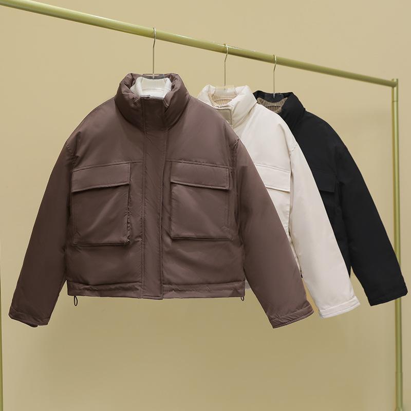 Large pocket short down cotton jacket women's 2025 winter new Korean version thickened padded jacket bread jacket