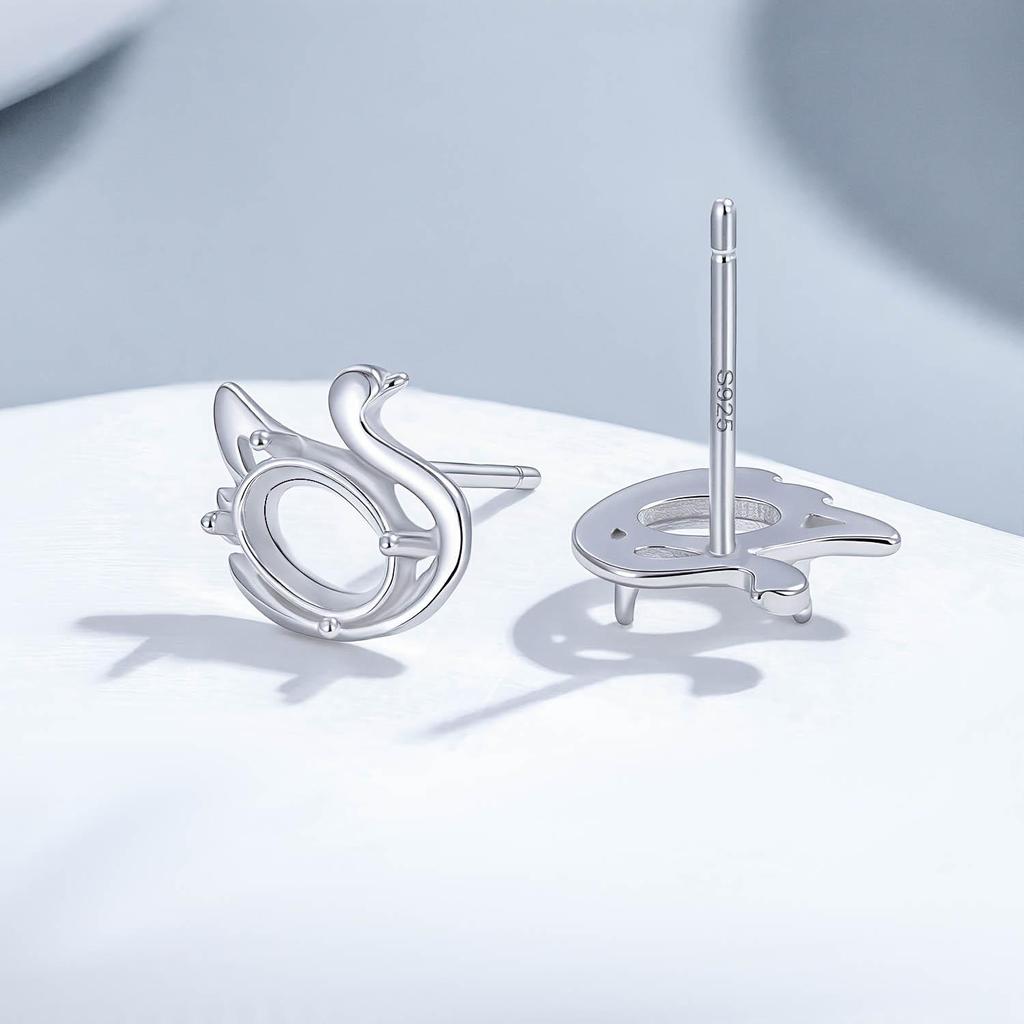 S925 Sterling Silver Elegant Swan DIY Diamond Stud Earrings (4x6mm Setting)