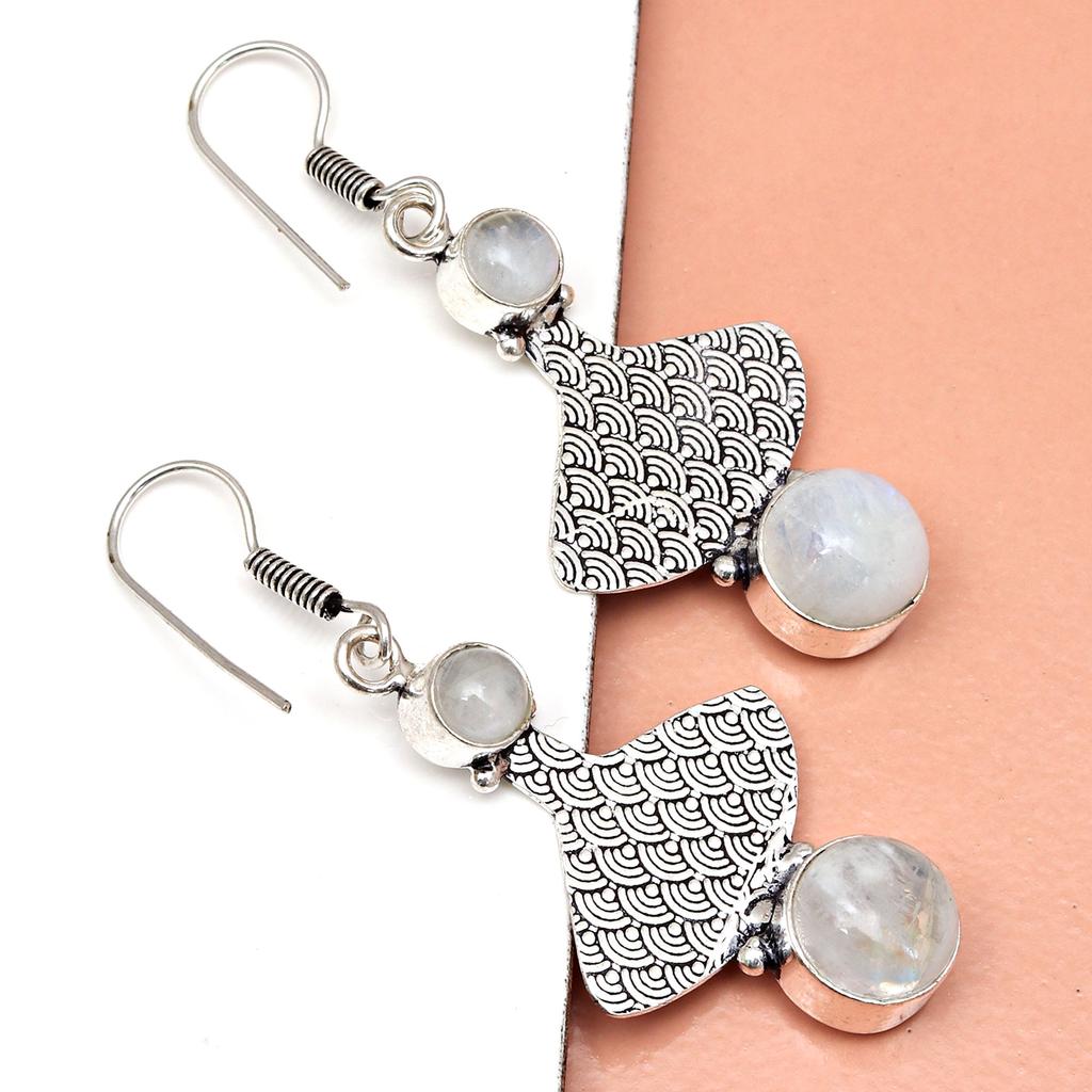 925 Silver Moonstone Earrings Sterling Jewelry Rainbow Earring Natural Gemstone