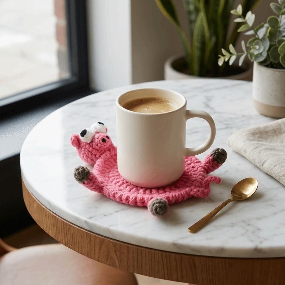 Cartoon Crochet Animal Coaster Funny Handmade Coaster Creative Knitted Cup Mat Table Protector