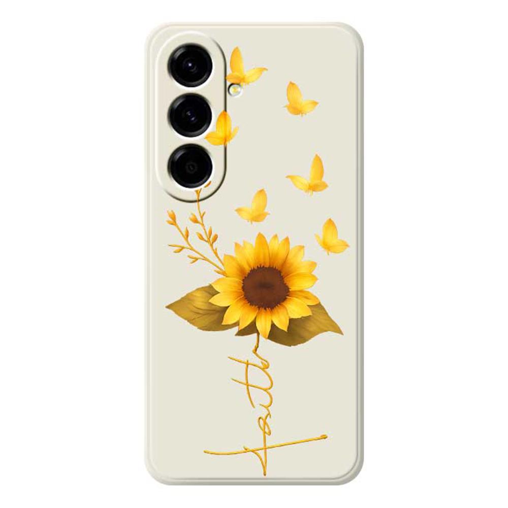 

For Samsung Galaxy A56 5G Case Golden Butterfly Sunflower Pattern Printing Straight Edge TPU Phone Back Cover Beige