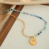 Natural Stone O-Chain Relief Pendant Necklace Titanium Steel Empress Dowager Personality And Temperament Versatile Splicing Collarbone Chain Jewelry