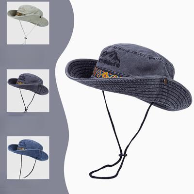 Gewaschener Alter Fischerhut für Damen im Sommer Sonnenschutz Western Cowboyhut Outdoor Camping Wanderhut Sonnenhut