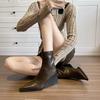 Leather Retro Niche Design Sense Fashionable Versatile Short Boots French Pointed 8CM Heel Heightened Elastic Thin Boots