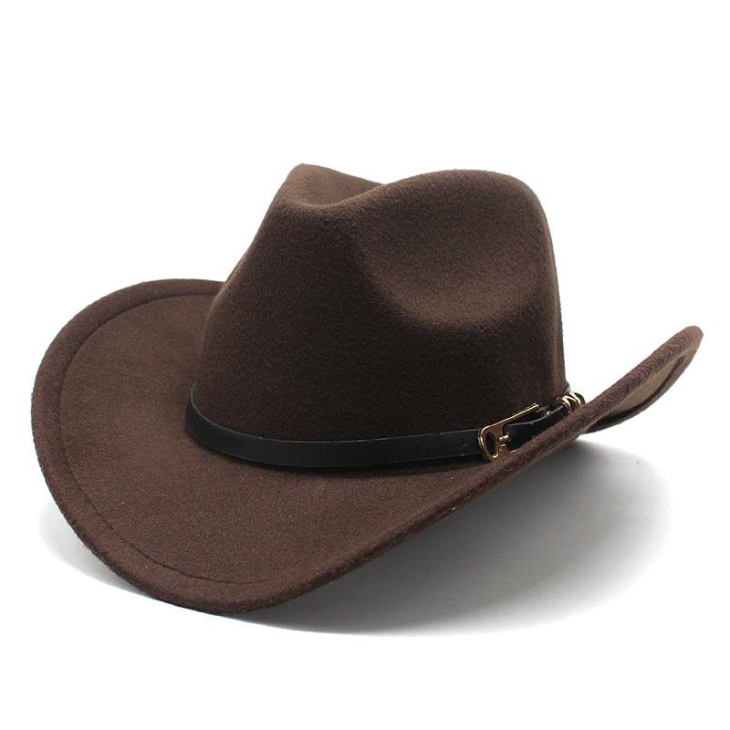 Metal Buckle Belt Cowboy Hat Woolen Top Hat Men'S And Women'S Big Edge Curled Jazz Felt Hat