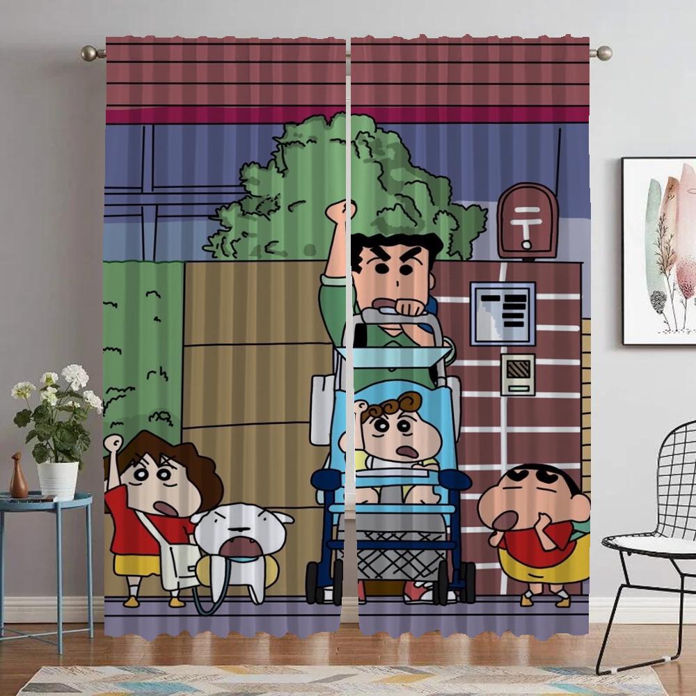 Crayon Shins Chan Blackout Curtain for Room 2 Panel Home Interior Curtains Tulle for Bedroom Partition Halloween Decoration