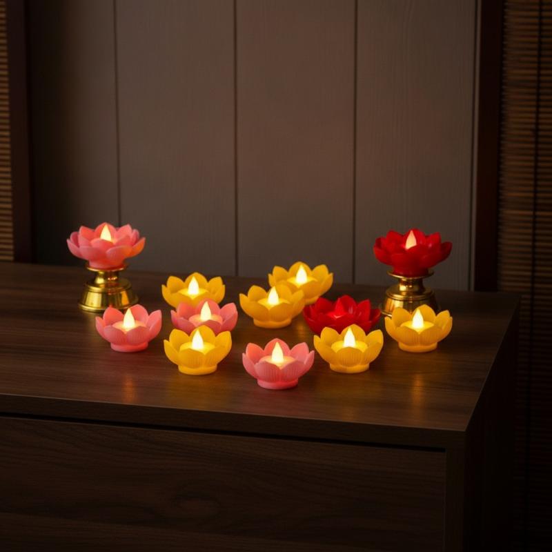 Simulation Led Lotus Candles Flickering Flameless Battery Operated For Worship Home Festival Party Decoration