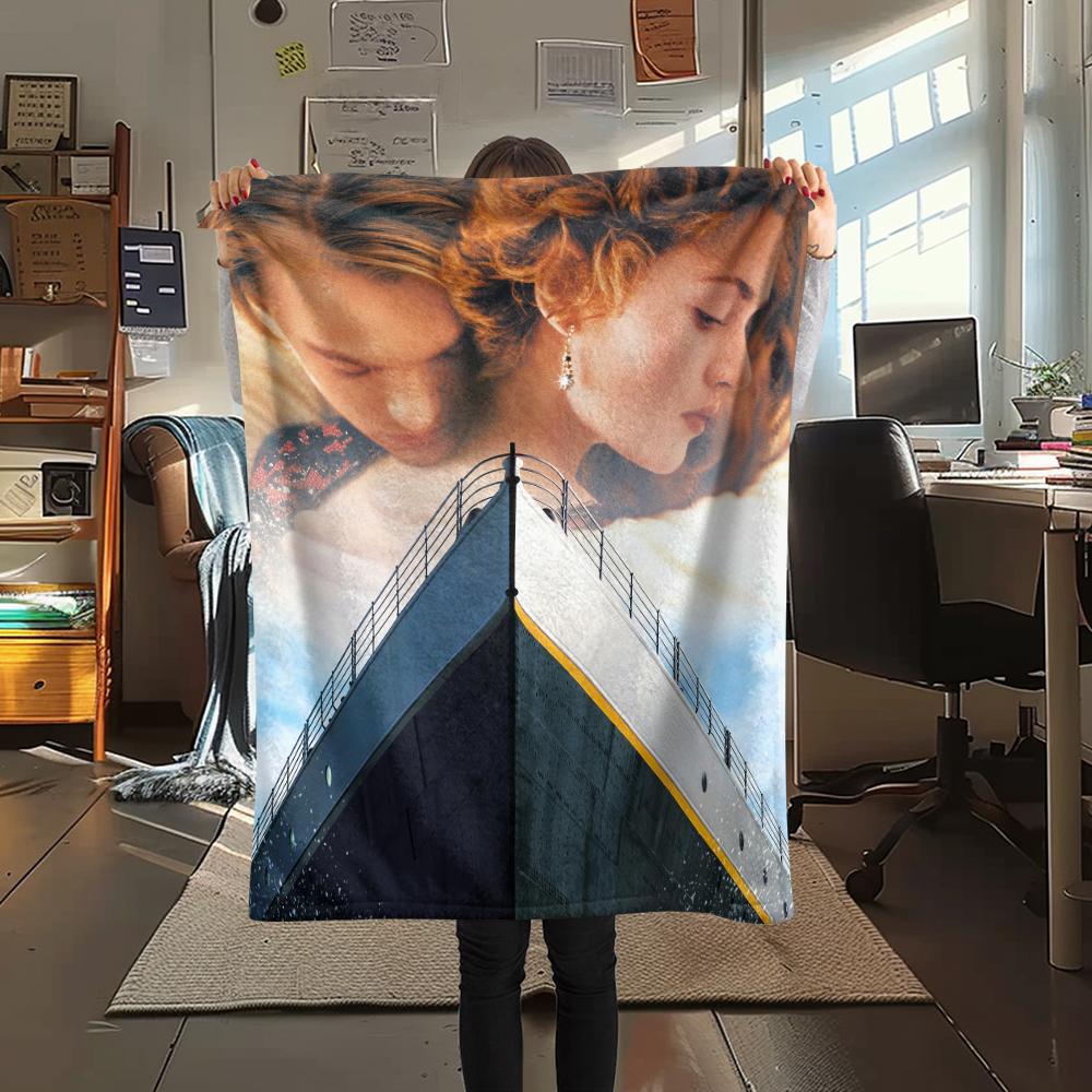 1PC Titanic Print Flannel Blanket, High quality All Seasons, Home Decor, Warmth and Comfort, Perfect for Christmas Gifts