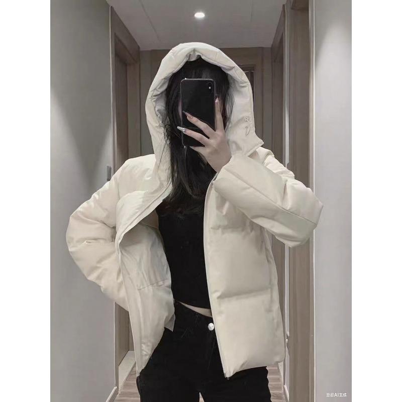 Winter Loose Casual Solid Color Zipper Warm Coat Women Simple All-match Cardigan Jacket Top Hooded Outwear