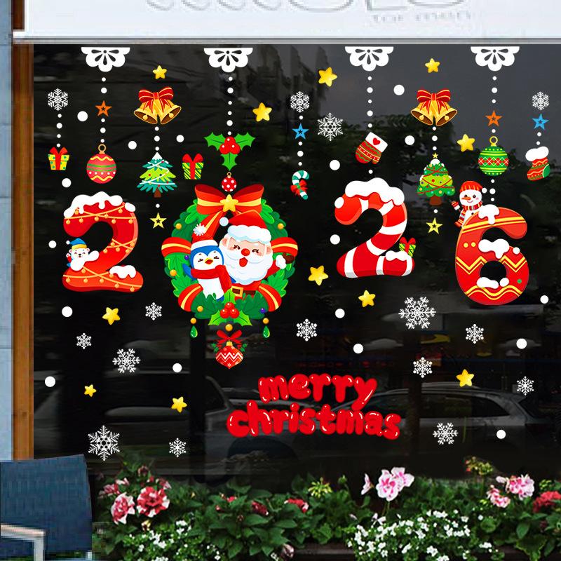 2PCS PVC Christmas Window Stickers Snowman Snowflake Santa Claus Window Electrostatic Sticker Merry Christmas Decals Home Decoration
